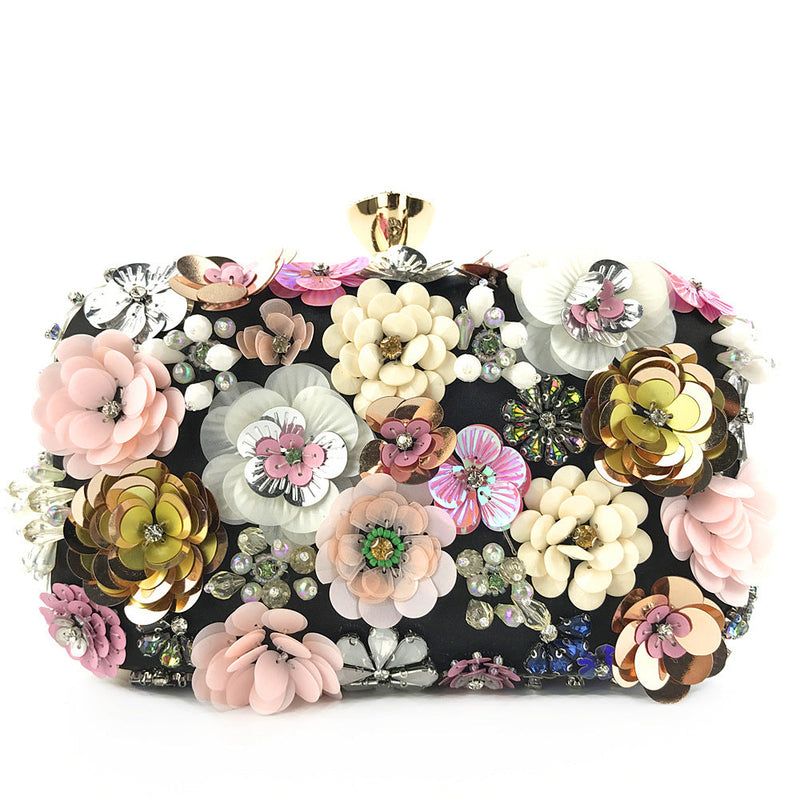 Lady's colorful floral clutch wedding bridal handbag Prom party evening bag wristlet handbag with strap