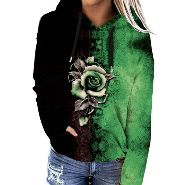 2 tones flower print hoodies fashion pullover graphic hoodie
