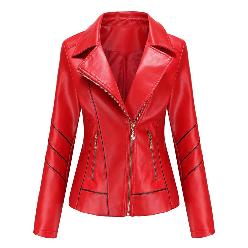 Women's PU leather lapel biker jacket | Spring winter slim fit jacket
