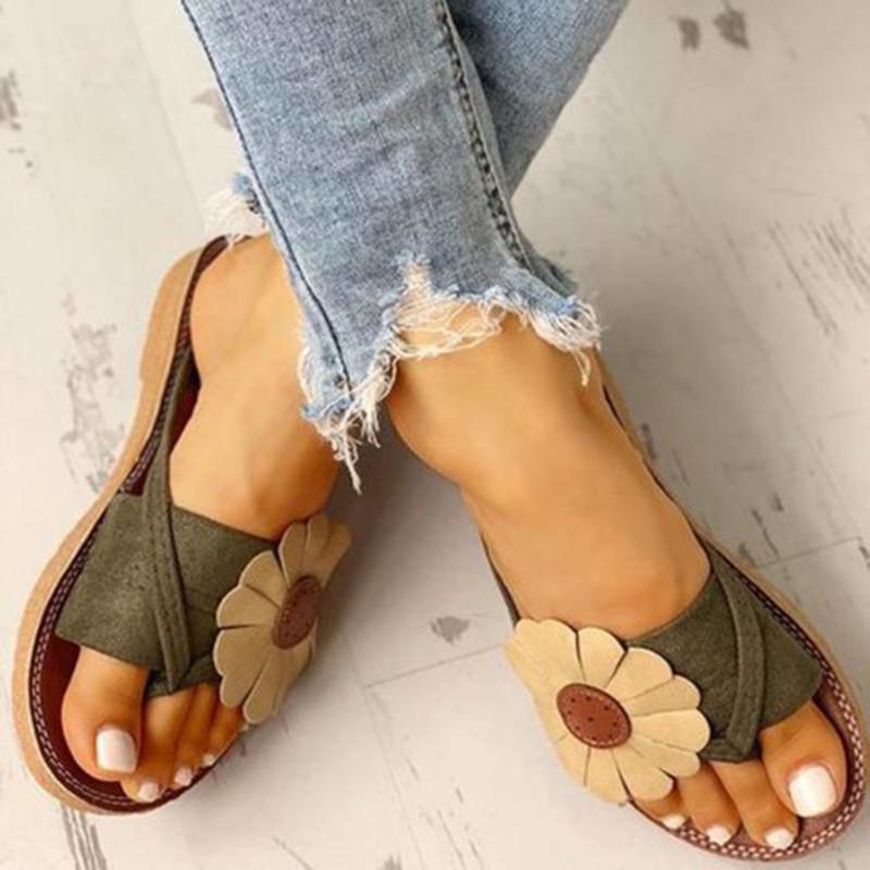 Summer Beach Casual Suede Flowers Slides Flat Sandals - fashionshoeshouse