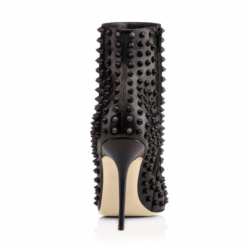 Women's sexy black studded stiletto high heel booties for nightclub party