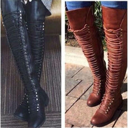 Women Comabat Boots Lace Up Over The Knee Boots - fashionshoeshouse