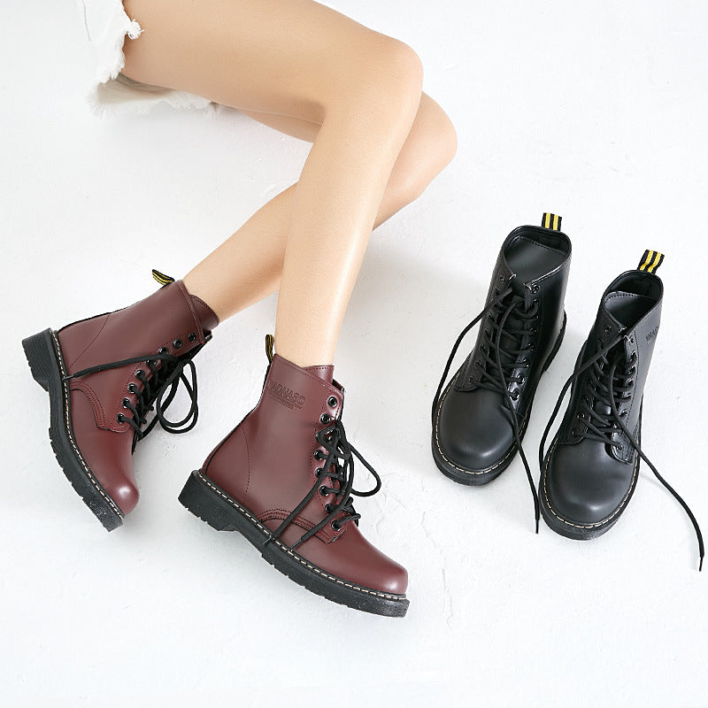 Women Winter Fall Lining Fur Keep Warm Booties Pure Color Durable Stitching Chunky Platform Lace Up Boots