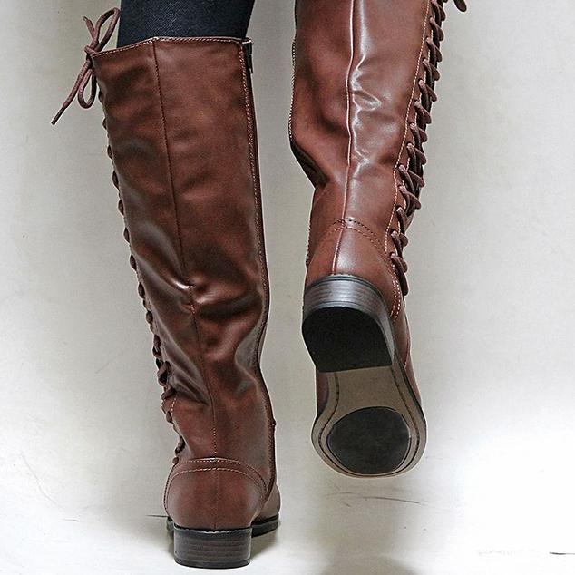 Women's knee high zipper boots side lace-up