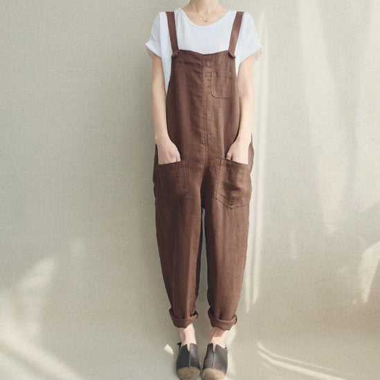 Women's summer long casual loose bib pants overalls baggy rompers jumpsuits with pockets