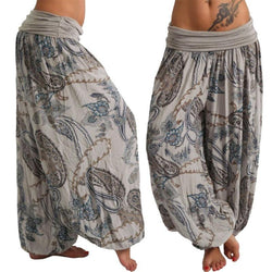Women's boho printed baggy pants elastic waist herem yoga pants