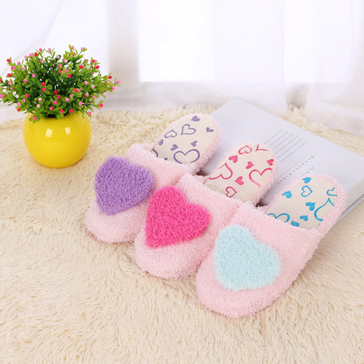 Women's cute heart slippers soft plush warm house shoes