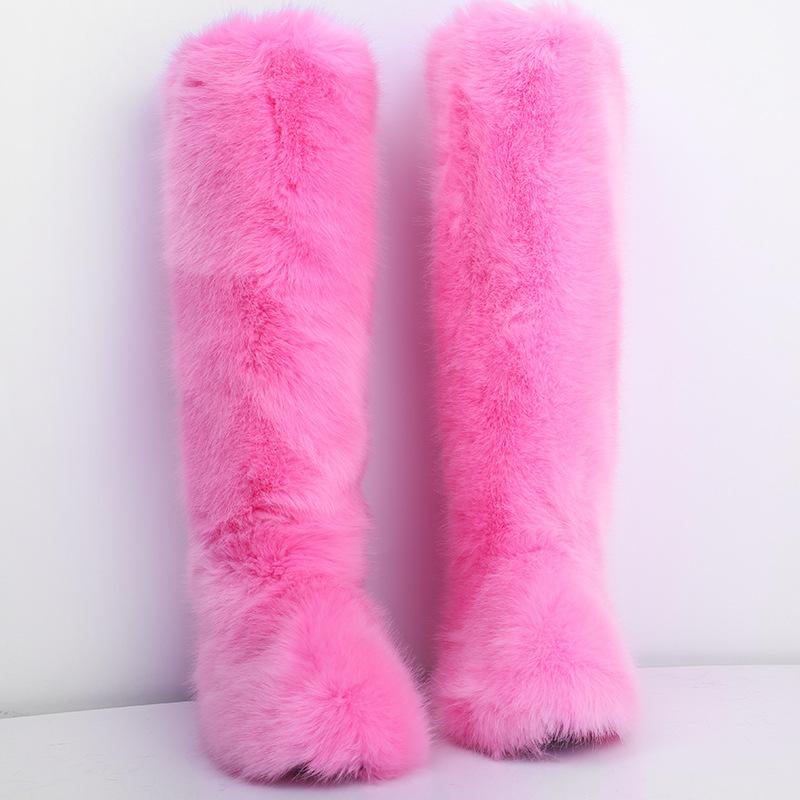 Women's chunky fuzzy warm knee high snow booties