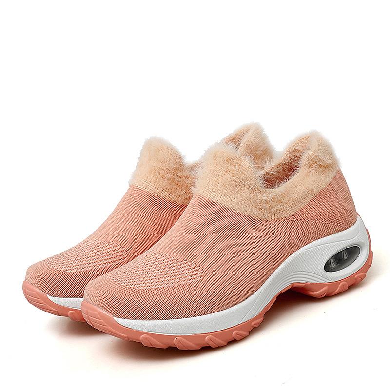 Women warm plush lining air cushion slip on sneakers shoes