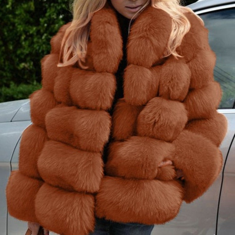 Women's chunky furrry stand collar coat | Winter fluffy coat warm coat