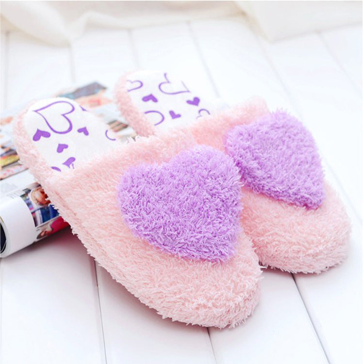 Women's cute heart slippers soft plush warm house shoes