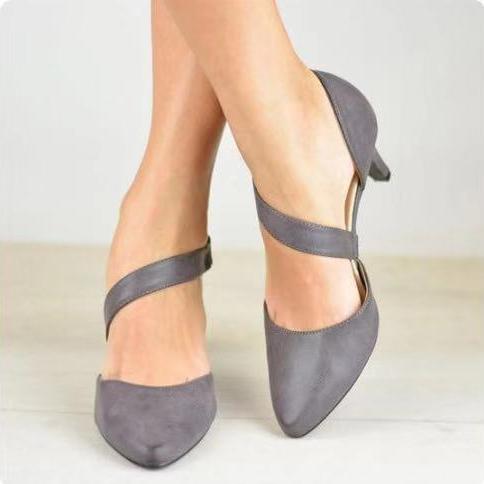 Women's pointed closed toe medium kitten heel ankle strap sandals