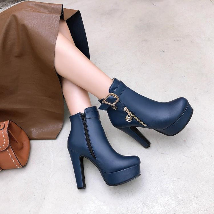 Women fall winter chunky platform ankle booties | Fashion dress boots