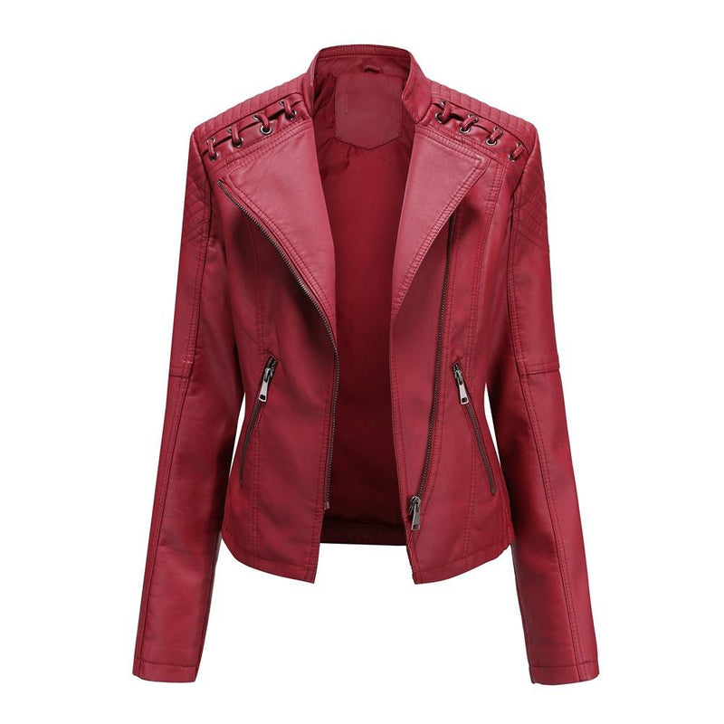 Women's cropped lapel biker jacket slim fit outerwear