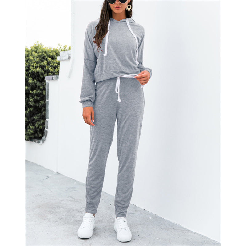 Women's cropped hoodie & sweatpants 2 pieces tracksuits | Drawstring sweatshirts yoga fitness activewear