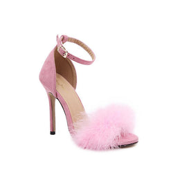 Plush Open Toe Suede Round Belt Pink Women Sandals - fashionshoeshouse