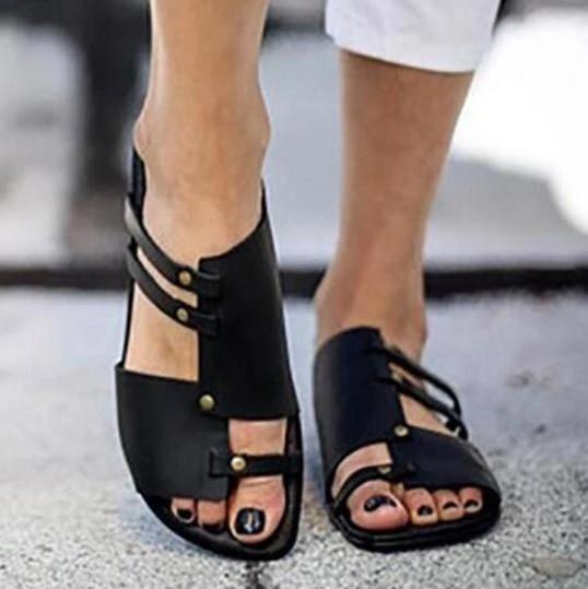 Plain Flat Peep Toe Slide Sandals For Women - fashionshoeshouse