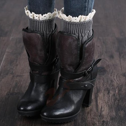 Women's lace trim boots cuff leg warmers | Retro short boots socks