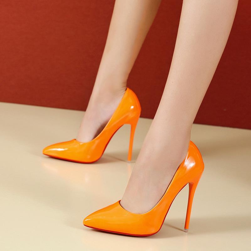 PU patent leather 12cm stiletto high heels pumps candy color sexy poined toe pumps
