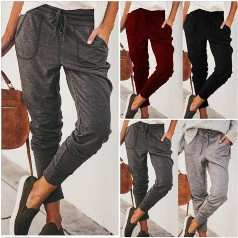 Women's drawstring  tapered sweat pants summer loose fit casual pencil pants