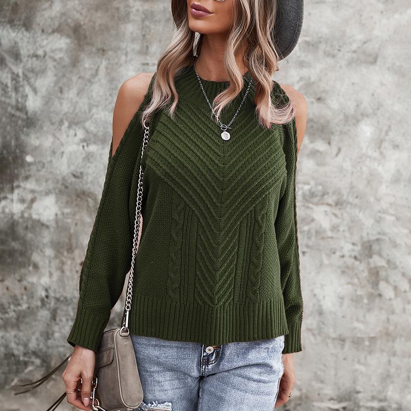 Women cold shoulder long sleeves sweater tops