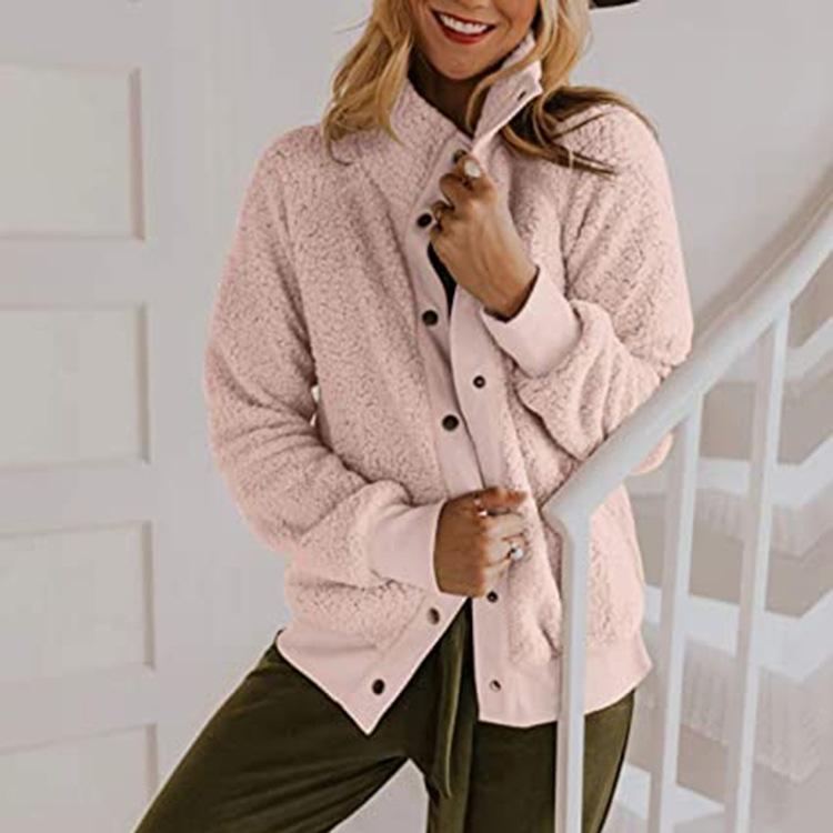 Winter warm fleece coat button up chunky coat for women