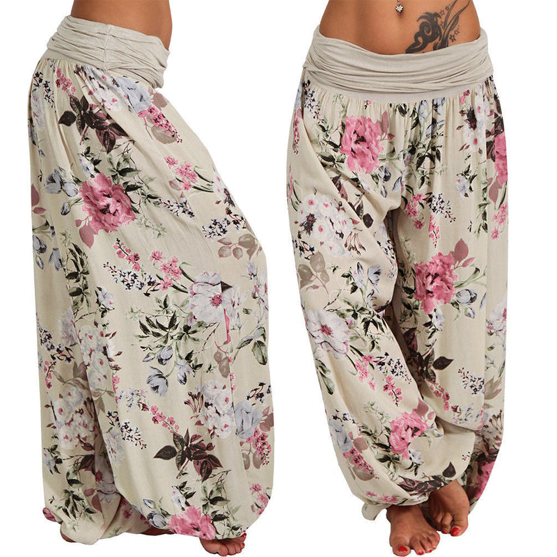 Women's floral print baggy pants | Wide leg genie pants