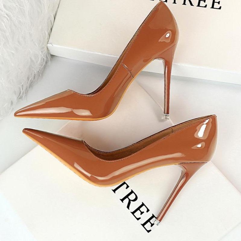 Women's PU patent leather high heels pointed closed toe stiletto heels