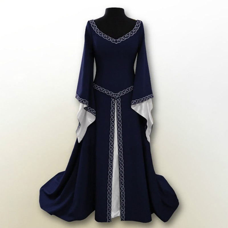 Women's Retro Medieval Trumpet Sleeves Maxi Dress Vintage Halloween cosplay court dress