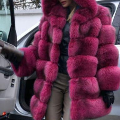 Women bubble fluffy coat 8 colors | faux fur hooded mid-long open front chunky coat