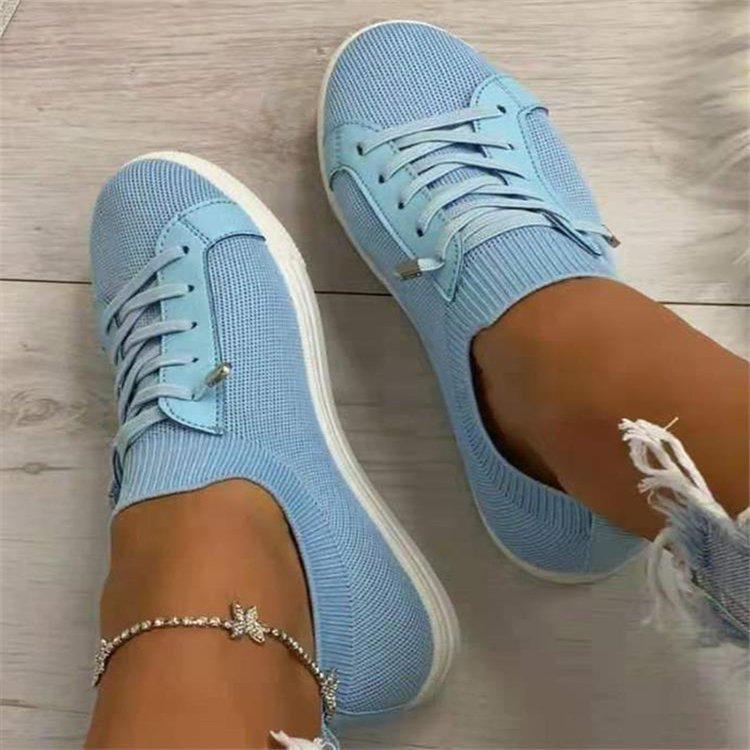 Women's solid flyknit summer lace-up casual sneakers shoes