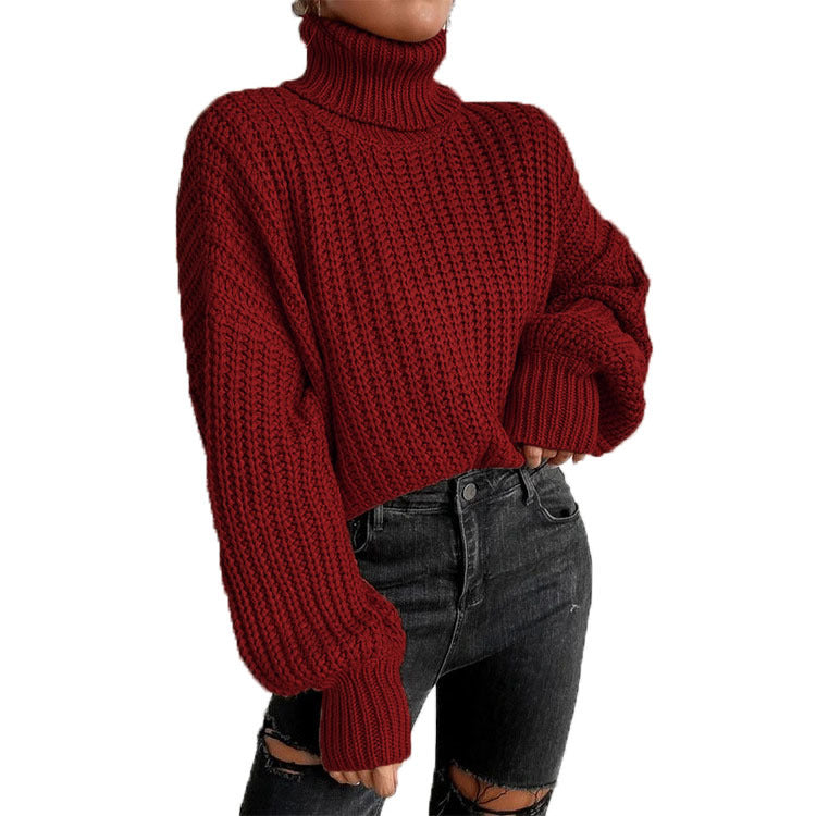 Women's turtleneck crochet sweater fall winter knitted pullover sweater