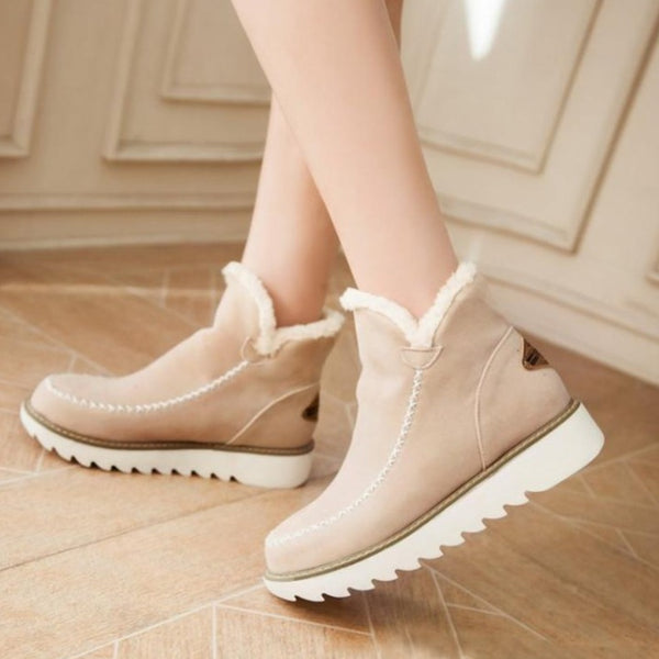 Ankle Boots Fur Lining Flat Heel Boots For Women - fashionshoeshouse