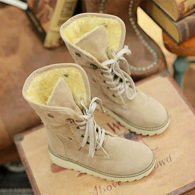 Women's warm thick fur lining lace-up  snow boots flat non-slip warm winter boots