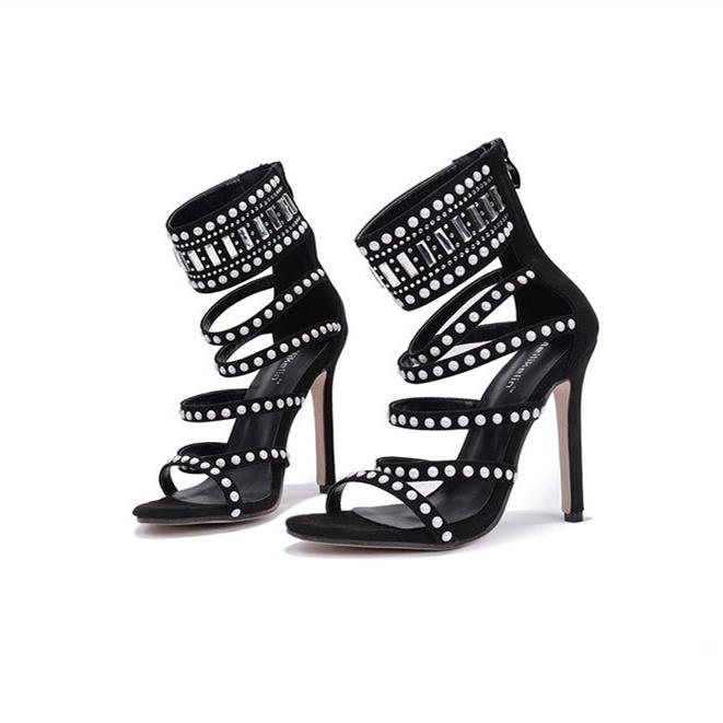 Women's sexy pearl beads strappy stiletto high heels