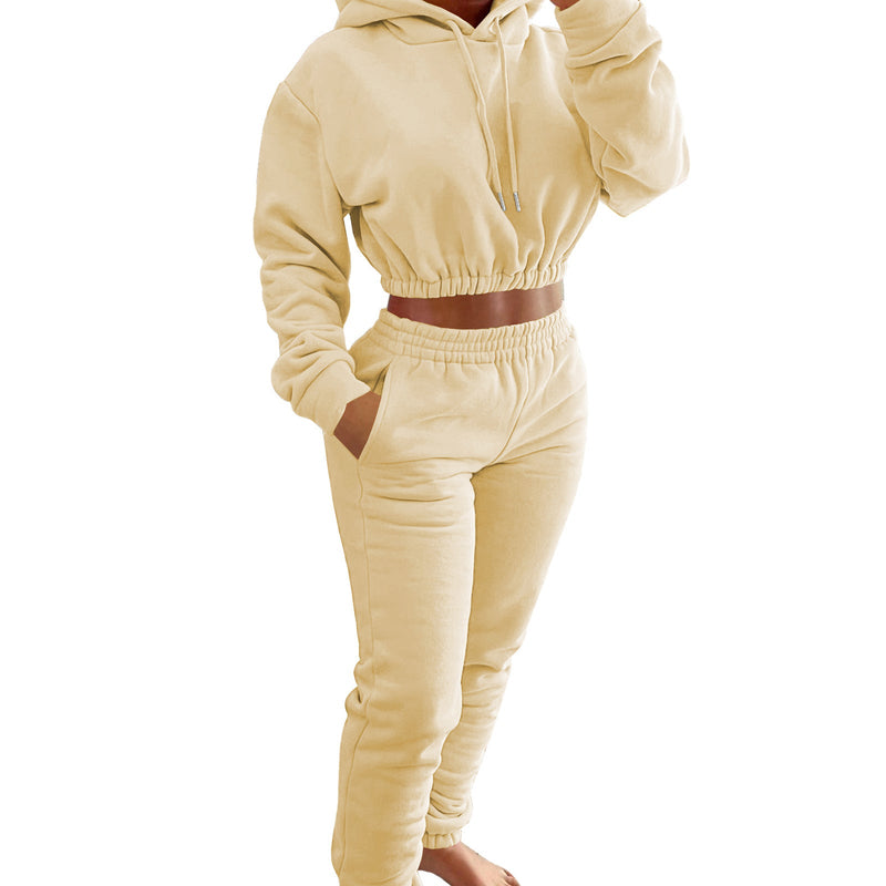 Women's cropped hooded & sweatpants 2 pieces sets