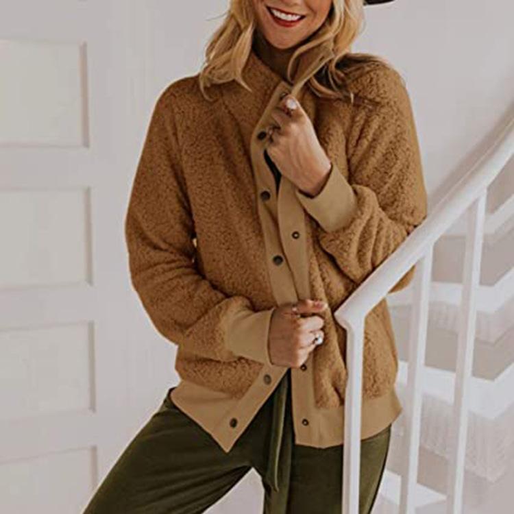 Winter warm fleece coat button up chunky coat for women