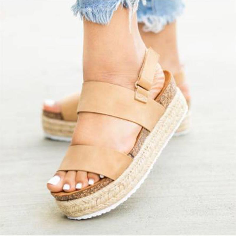Women Espadrilles Strap Chunky Platform Buckle Sandals - fashionshoeshouse