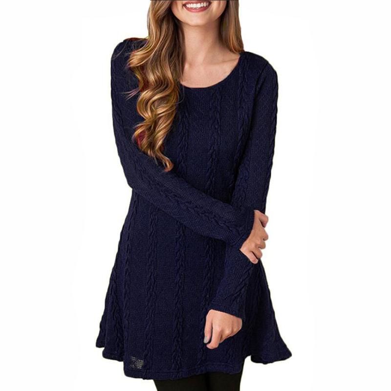 Women cable knit A line mini sweater dress