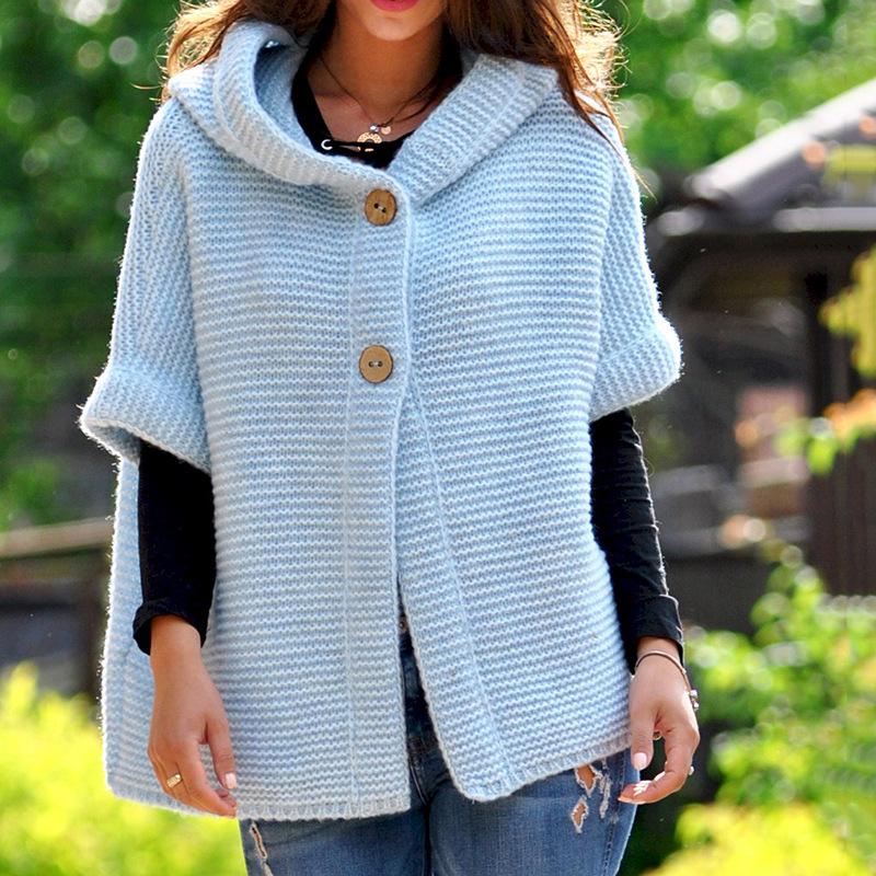 Women half sleeves hooded knitted cardigan sweater