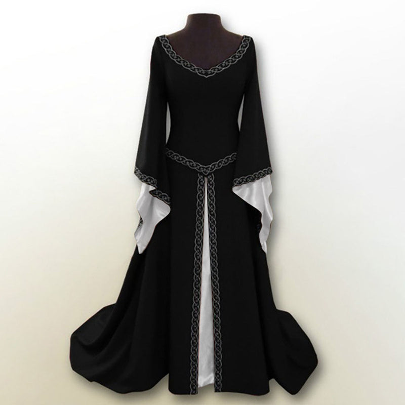 Women's Retro Medieval Trumpet Sleeves Maxi Dress Vintage Halloween cosplay court dress