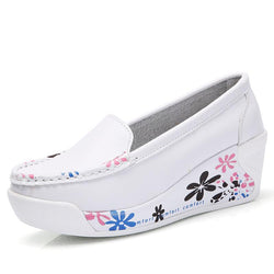 Women's platform wedge slip on nursing loafer shoes floral print casual shoes for mom