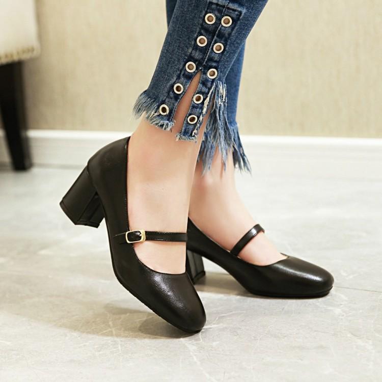 Women's marry jane loafers shoes chunky block heel