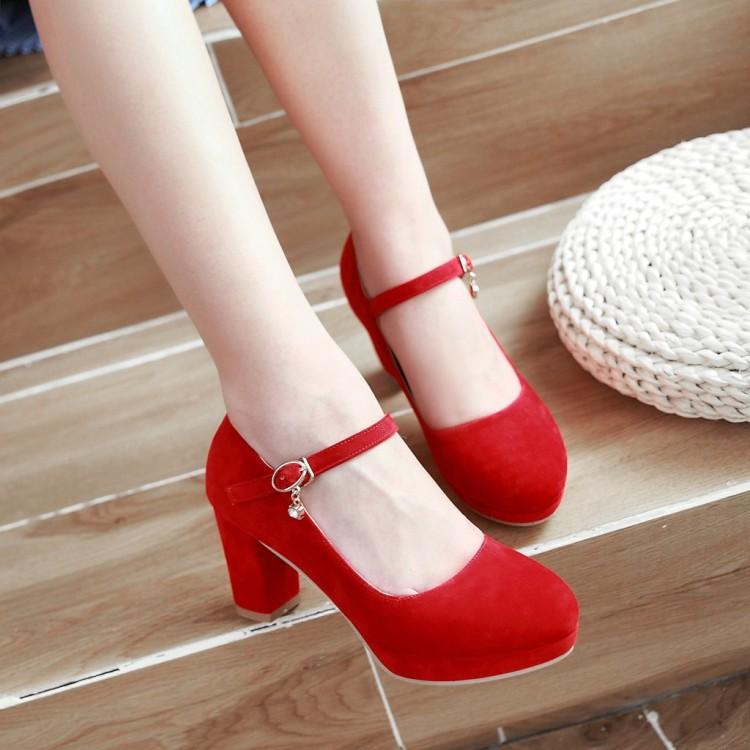 Women's buckle strap high heels dress shoes