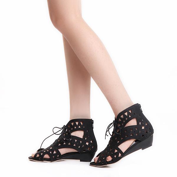 Women's cute peep toe hollow low wedge sandals