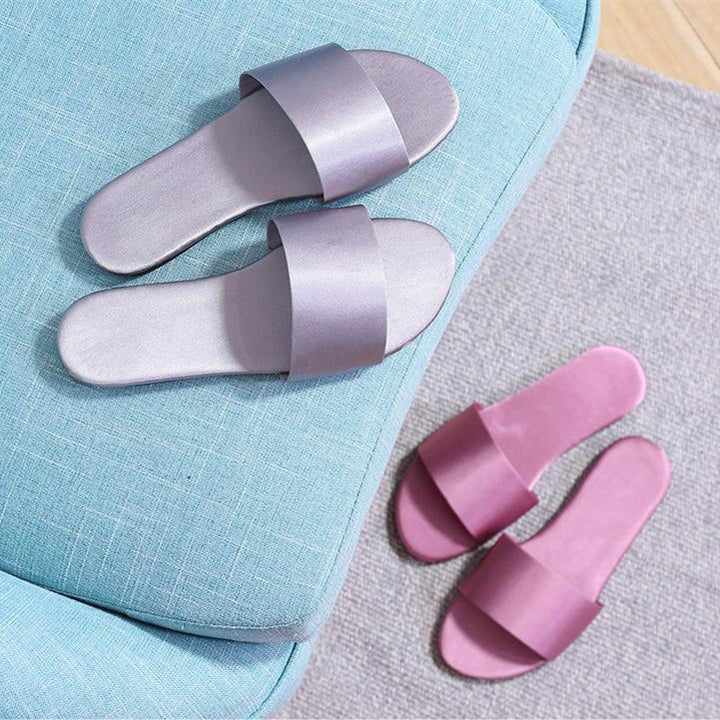 Women's flat silky indoor slides house slippers wedding slippers