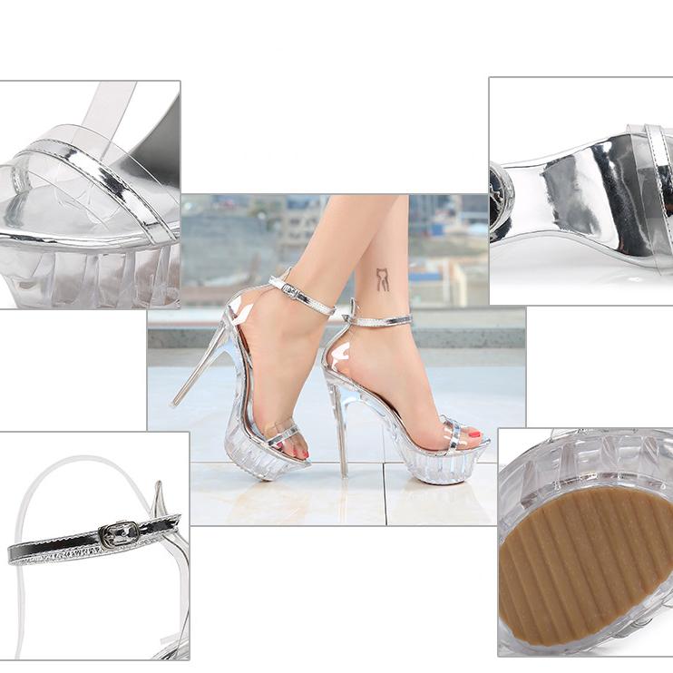 Women's sexy clear platform stiletto high heel ankle strap party sandals metal mirror