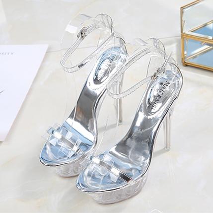 Women's sexy clear platform stiletto high heel ankle strap party sandals metal mirror