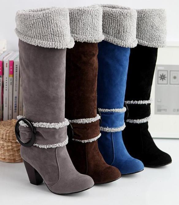 Women's suede fold down cuff knee high boots