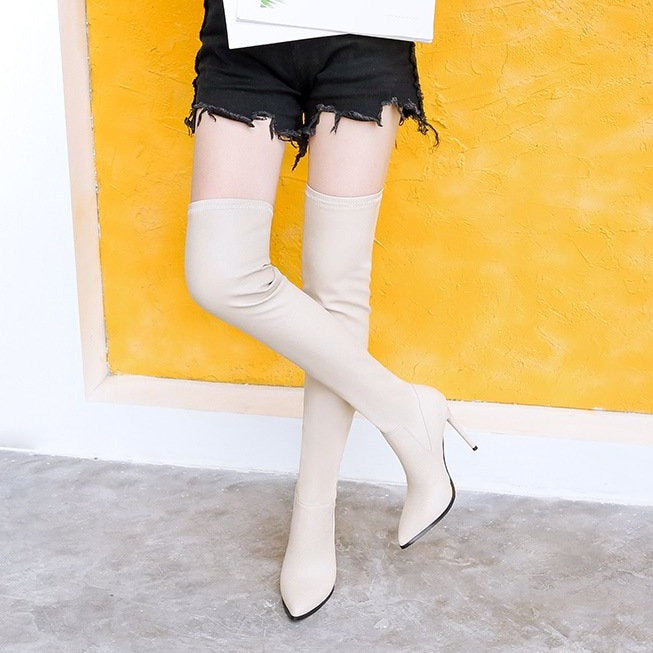 Women's sexy stiletto heel over the knee boots for party elastic stretch pointed toe boots